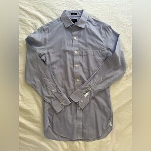 J. Crew Men's Dress Shirt - Navy and White Pinstripe Non Iron Spread Collar